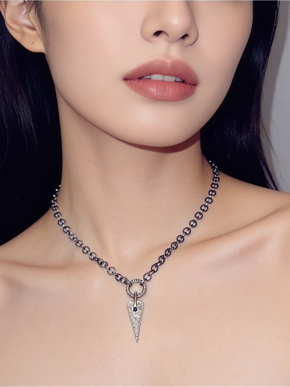 PIANEGONDA *Love Sick* .925 silver diamond heart chain statement necklace